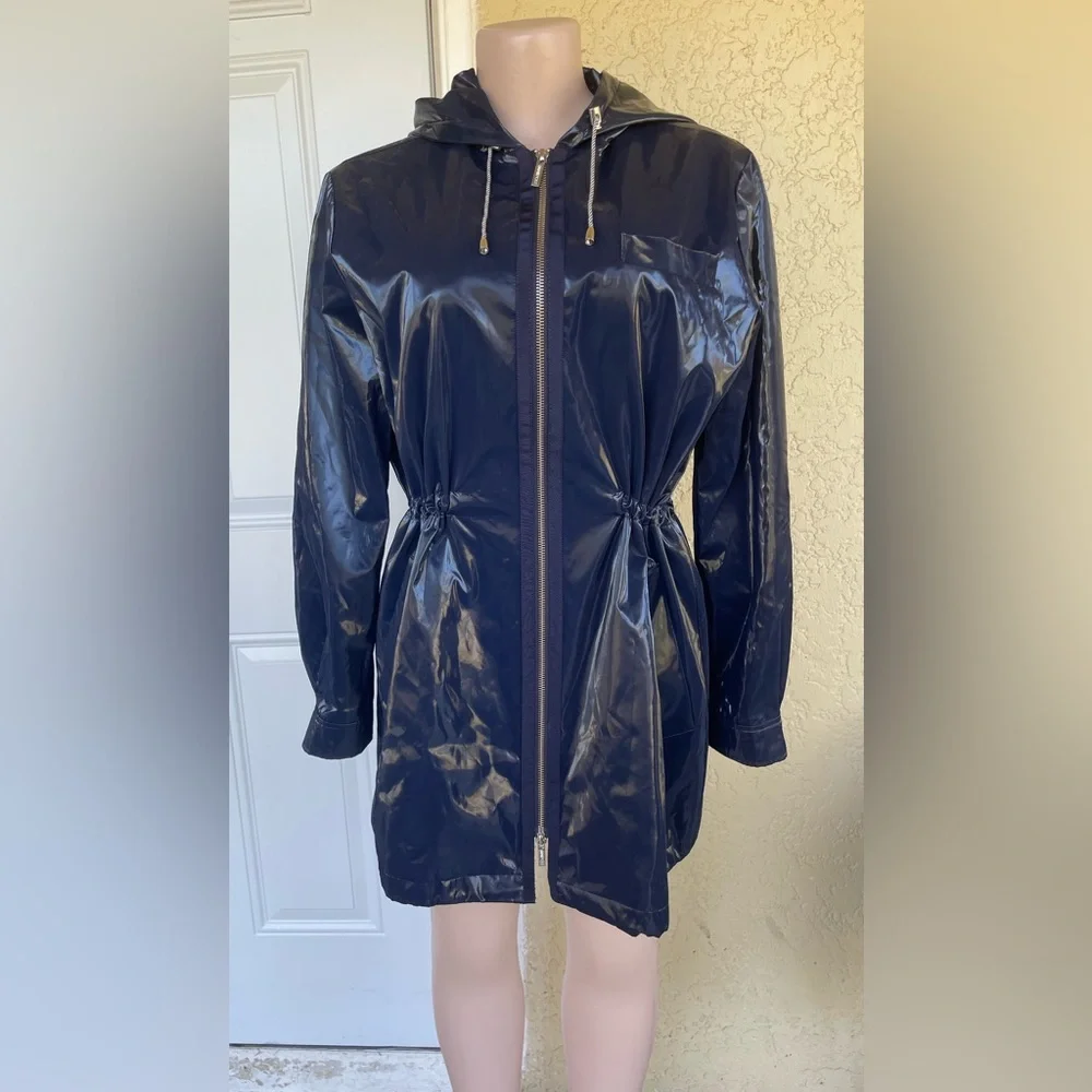 Jane Post Shiny Navy Hooded Utility Jacket - Picture 2 of 16